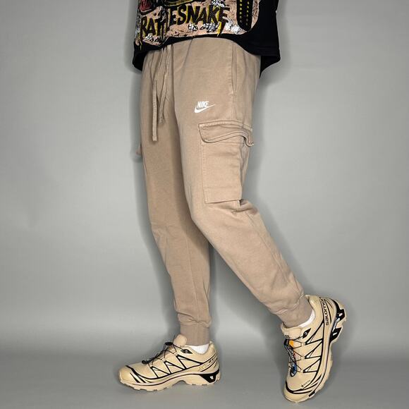 Nike Other - Vintage Y2K Nike Sweatpants Mens S Tan White Swoosh Cargo Pockets Cotton Joggers